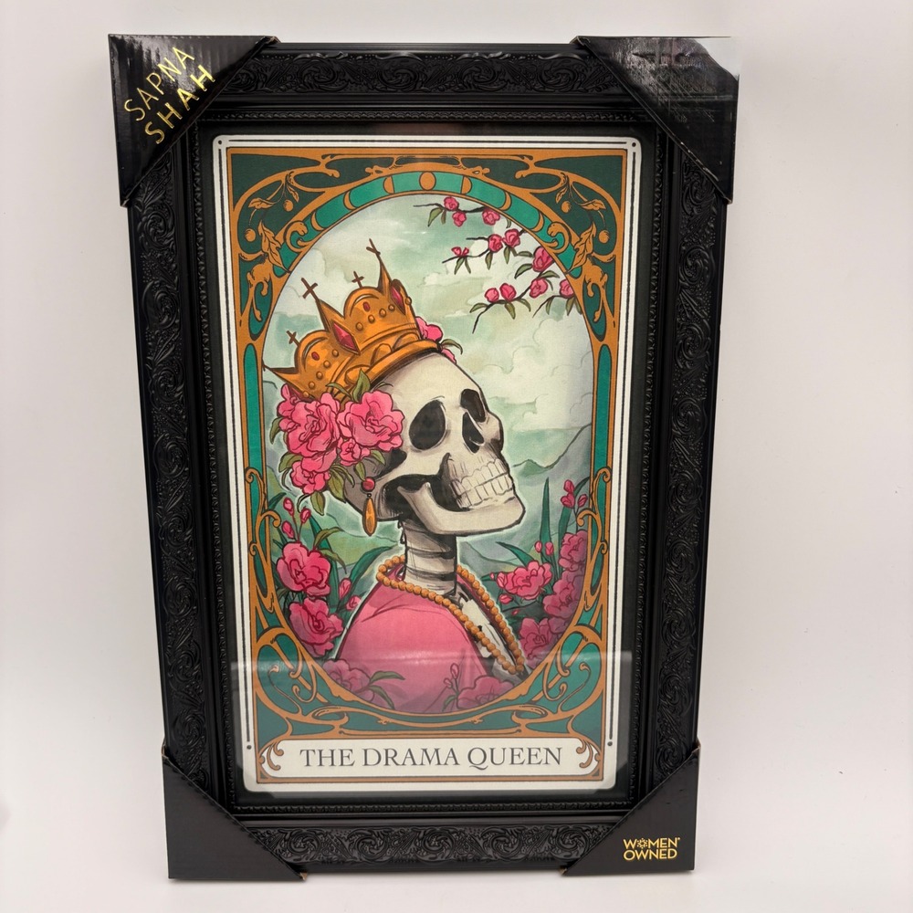 Sapna Shah The Drama Queen Framed Art Skeleton Tarot Gothic Wall Decor Halloween